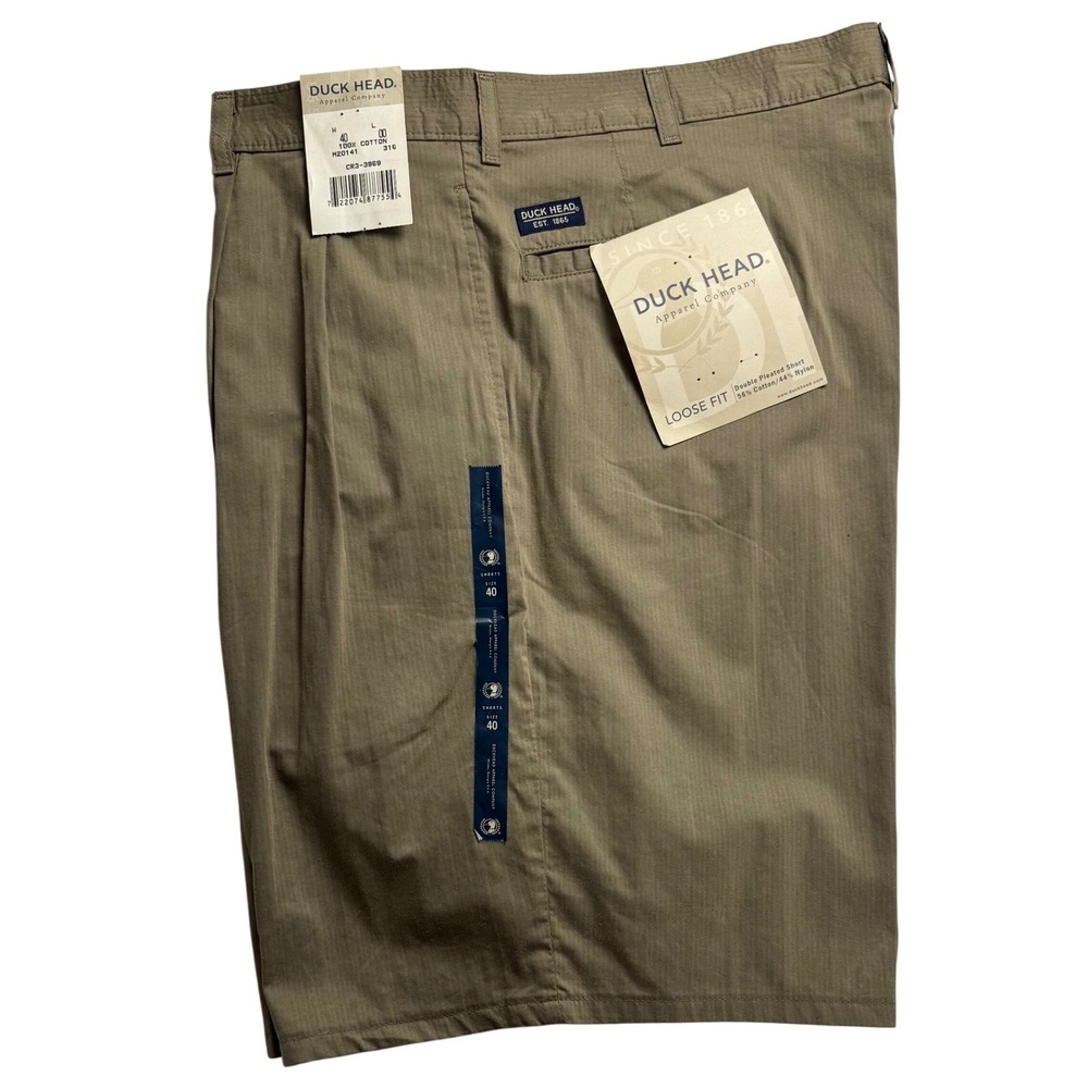Duck Head Mens 40 Khaki Tan Double Pleated Loose Fit Shorts Herringbone M20141